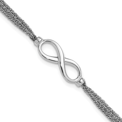 Sterling Silver Ss Rh Plated Multi Strand Infinity W/ 1In Ext. Bracelet
