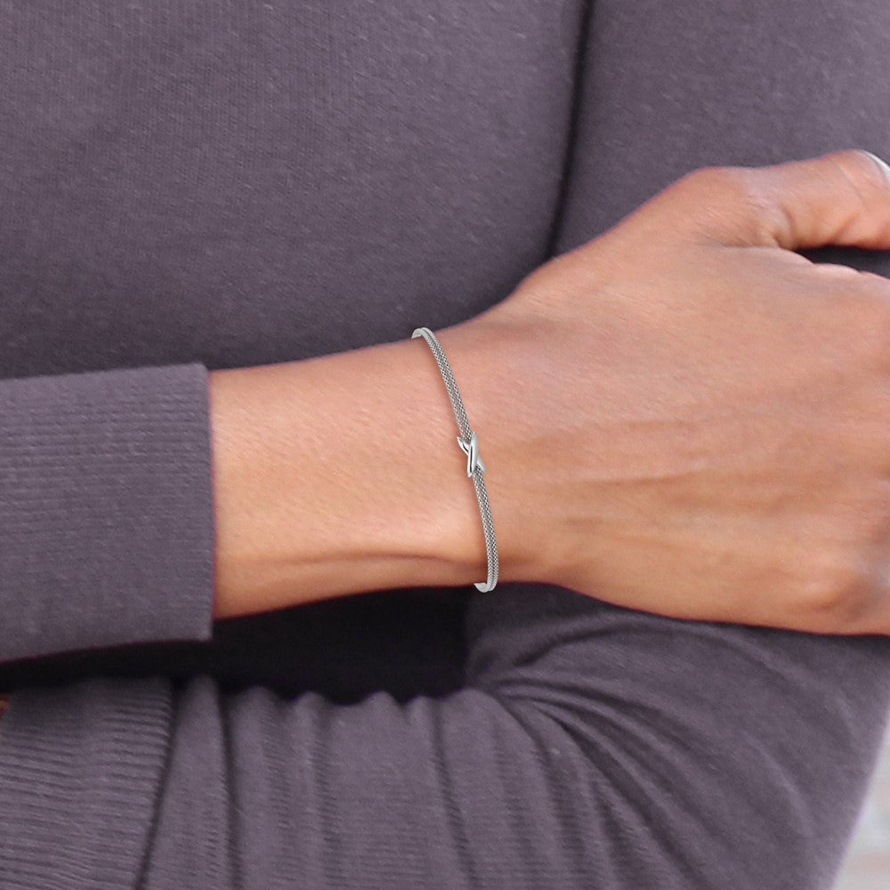 Sterling Silver Ss Rhodium Plated Polished 2 Strand X W/ 1In Ext. Bracelet