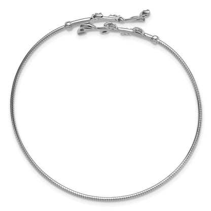 Sterling Silver Ss Rhodium Plated Polished Cz Leaf Bypass Flexible Cuff Bangle