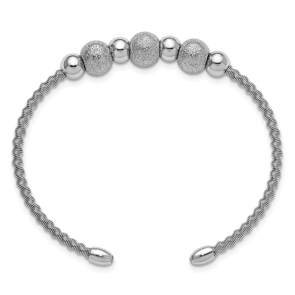 Sterling Silver Ss Radiant Essence Rh Pltd Twisted And Beaded Cuff Bangle