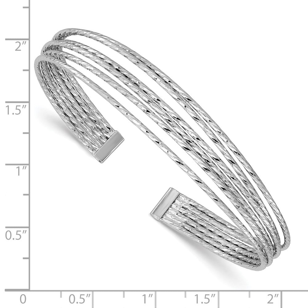 Sterling Silver Ss Rh Plated Polished And D/C 6 Wire Cuff Bangle