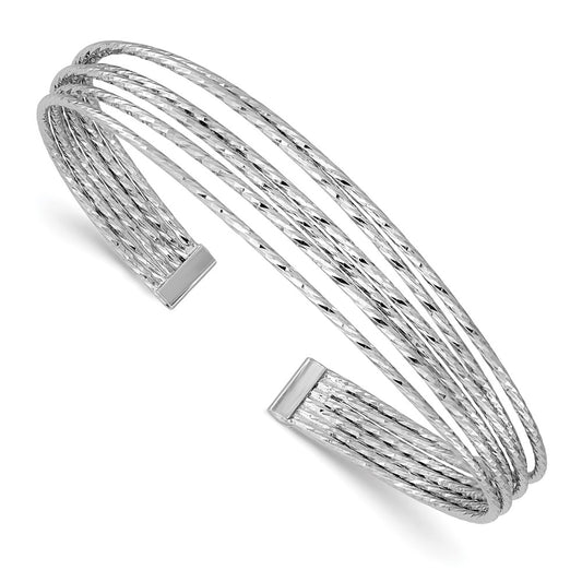 Sterling Silver Ss Rh Plated Polished And D/C 6 Wire Cuff Bangle