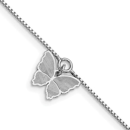 Sterling Silver Ss Polished & Textured Butterfly W/1In Ext. Anklet