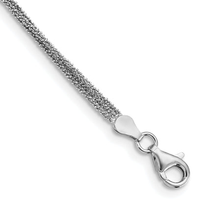 Sterling Silver Textured Three Strand W/1In Ext. Anklet