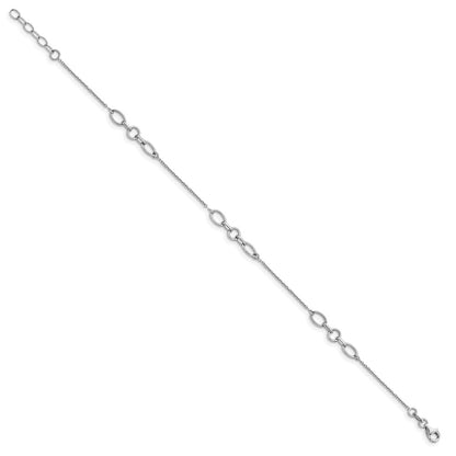 Sterling Silver Rhodium-Plated Fancy Link 9 With 1In Ext. Anklet