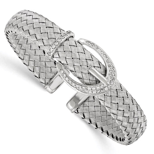Sterling Silver Cz Woven Flexible Cuff Bangle