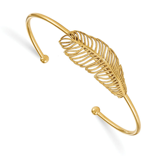 Sterling Silver Gold-Tone Leaf Cuff Bangle