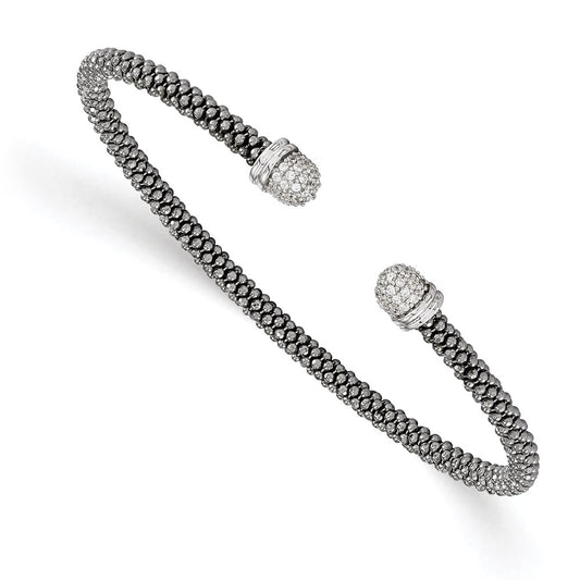 Sterling Silver Ruthenium-Plated Cz Cuff Bangle