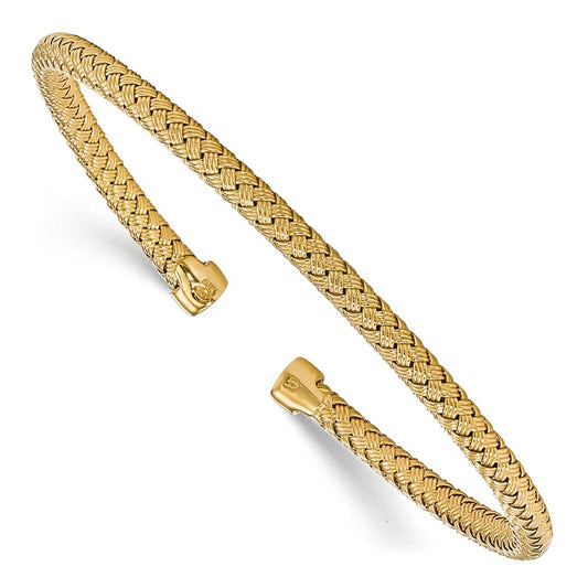 Ss/Gold Plated Sterling Silver Gold-Plated Polished Woven Cuff Bangle