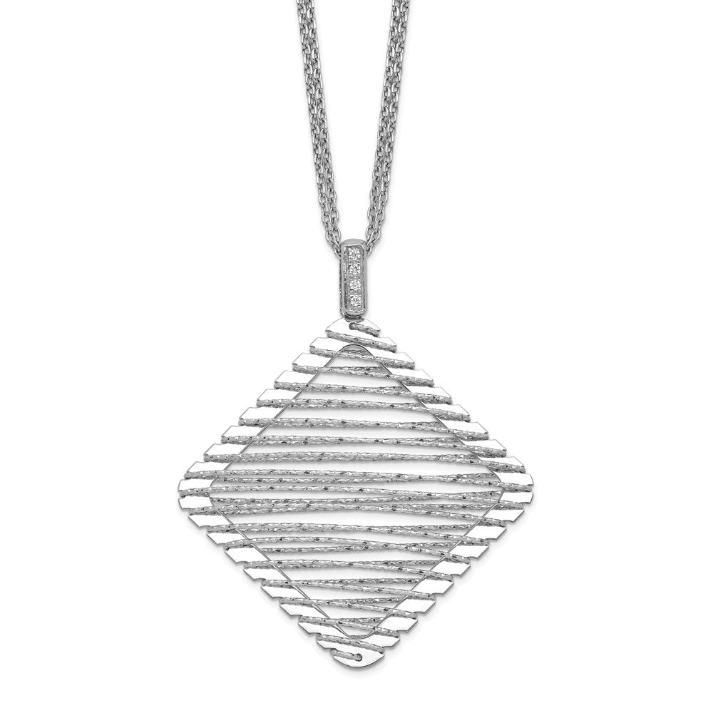 Sterling Silver Rhodium-Plated Cz Necklace