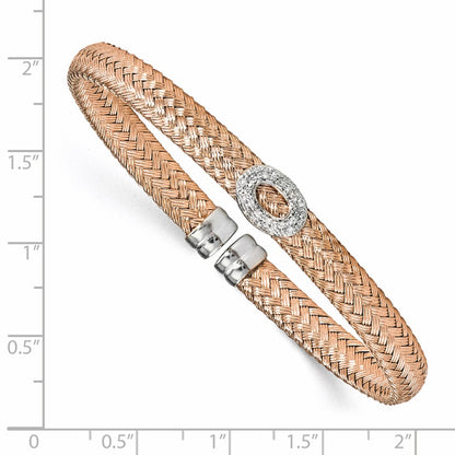 Sterling Silver Rose-Tone Cz Woven Cuff