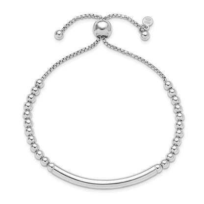 Sterling Silver Rh Plated Polished Beaded Adjustable Bracelet