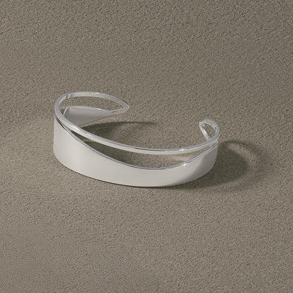 Sterling Silver Rh Plated Polished Fancy Cuff Bangle