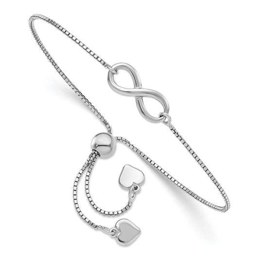 Sterling Silver Rh Plated Polished Infinity Adjustable Bracelet