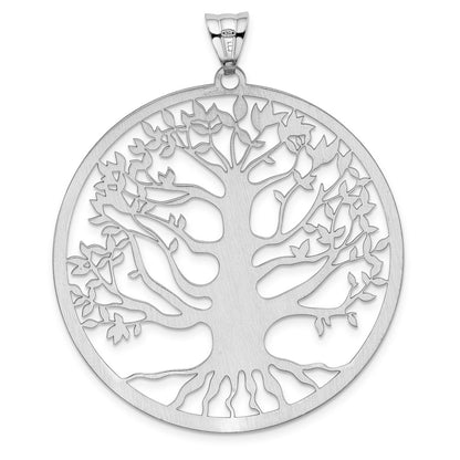 Sterling Silver Rh Plated Polish/Dia Cut Tree Of Life Pendant
