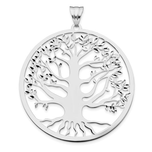 Sterling Silver Rh Plated Polish/Dia Cut Tree Of Life Pendant