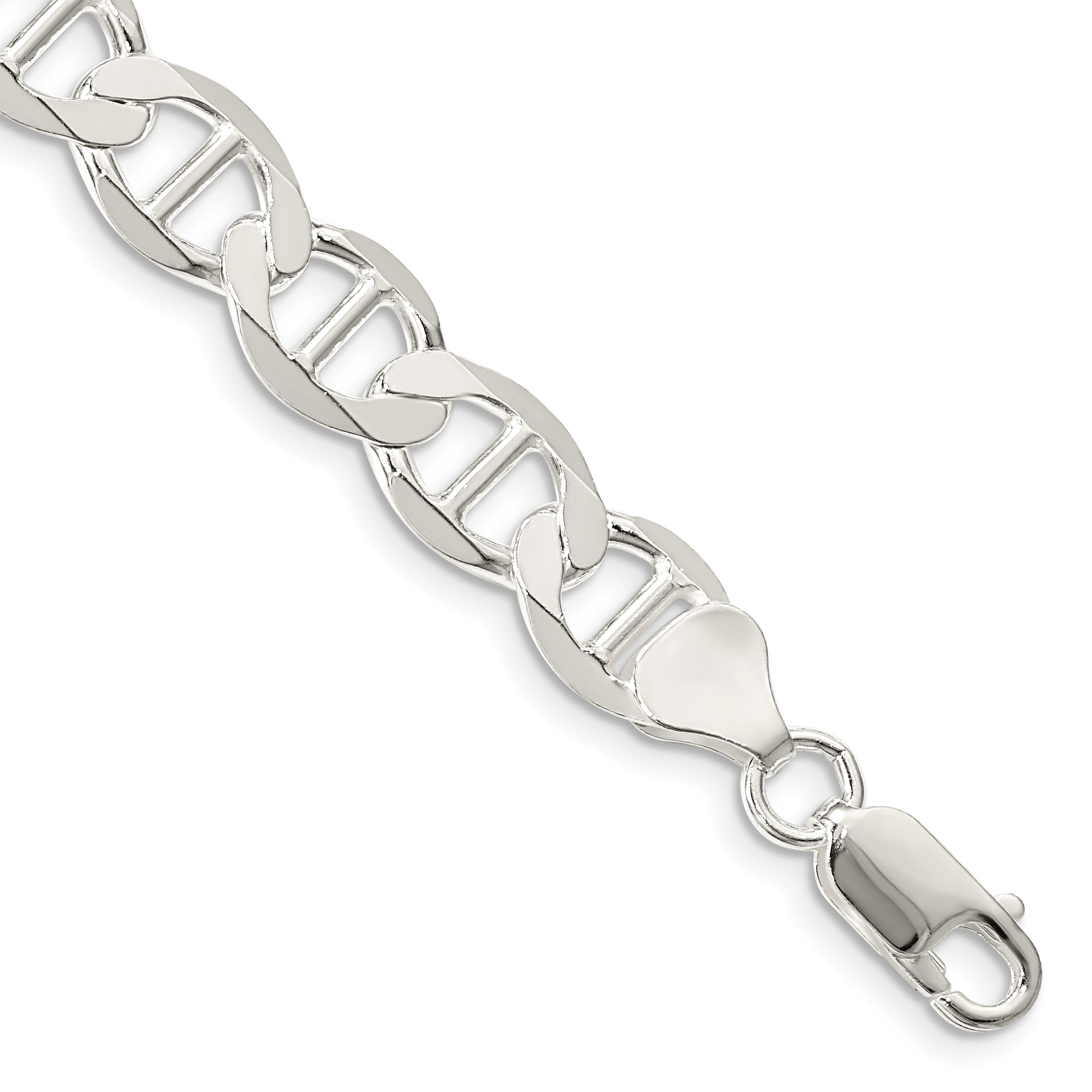 8 Inch Sterling Silver 8.9mm Flat Anchor Chain Bracelet