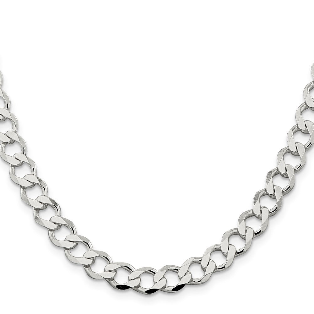 24 Inch Sterling Silver 8.1mm Semi-Solid Flat Curb Chain Necklace