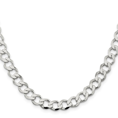 24 Inch Sterling Silver 8.1mm Semi-Solid Flat Curb Chain Necklace