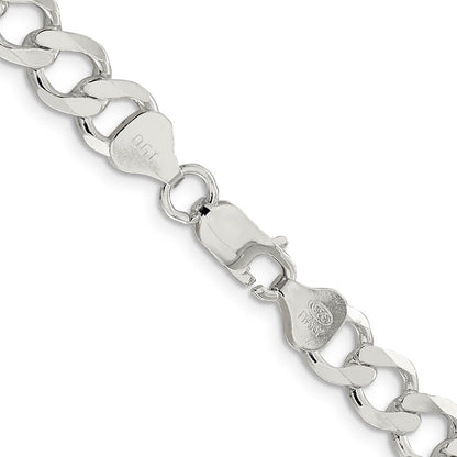 18 Inch Sterling Silver 8.1mm Semi-Solid Flat Curb Chain Necklace