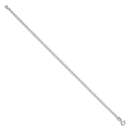 10 Inch Sterling Silver 2mm Open Elongated Link Chain Anklet