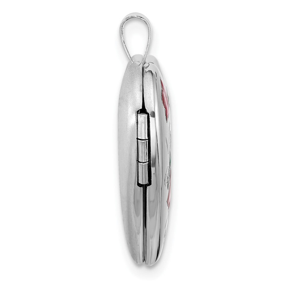 Sterling Silver Rhodium-Plated Epoxy 20mm Floral Mom Heart Locket