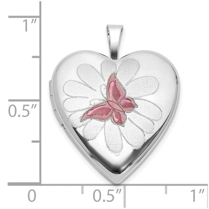 Sterling Silver Rh-Plate Polished/satin Epoxy 20mm Butterfly Heart Locket