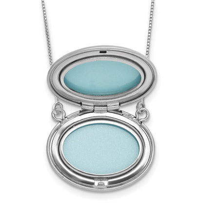 Sterling Silver Rh-Pl Brushed/polished 20mm Oval Locket w/2in Ext. Necklace