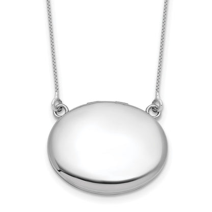 Sterling Silver Rh-Pl Brushed/polished 20mm Oval Locket w/2in Ext. Necklace