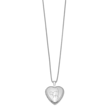 Sterling Silver Rhodium-Plated 16mm Cat Heart Locket Necklace