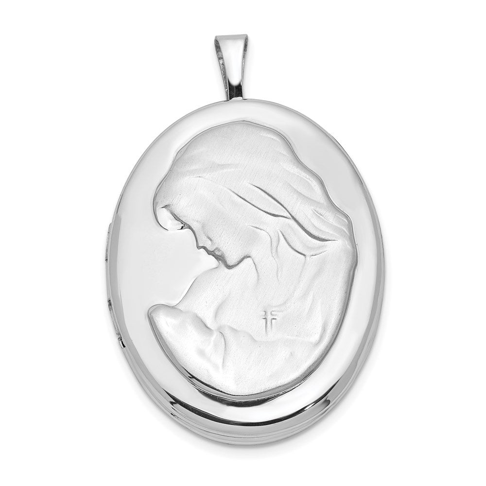 Sterling Silver Rhodium-Plated 26mm Mother And Baby Oval Locket