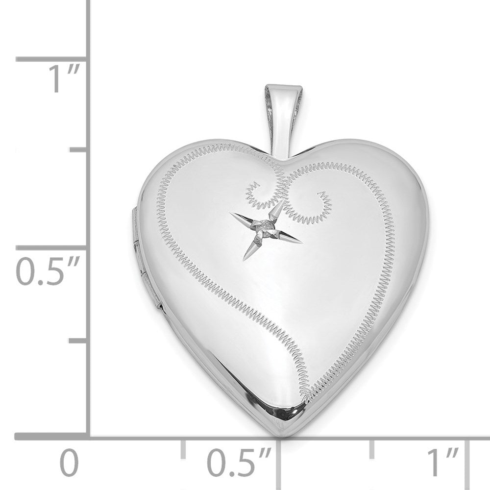 Sterling Silver Rhodium-plated u0026 Diamond 20mm D/C Heart Locket