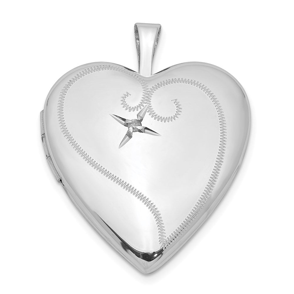 Sterling Silver Rhodium-plated u0026 Diamond 20mm D/C Heart Locket