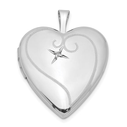 Sterling Silver Rhodium-plated u0026 Diamond 20mm D/C Heart Locket