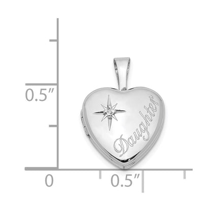 Sterling Silver Rhodium-plated u0026 Diamond Daughter 12mm Heart Locket