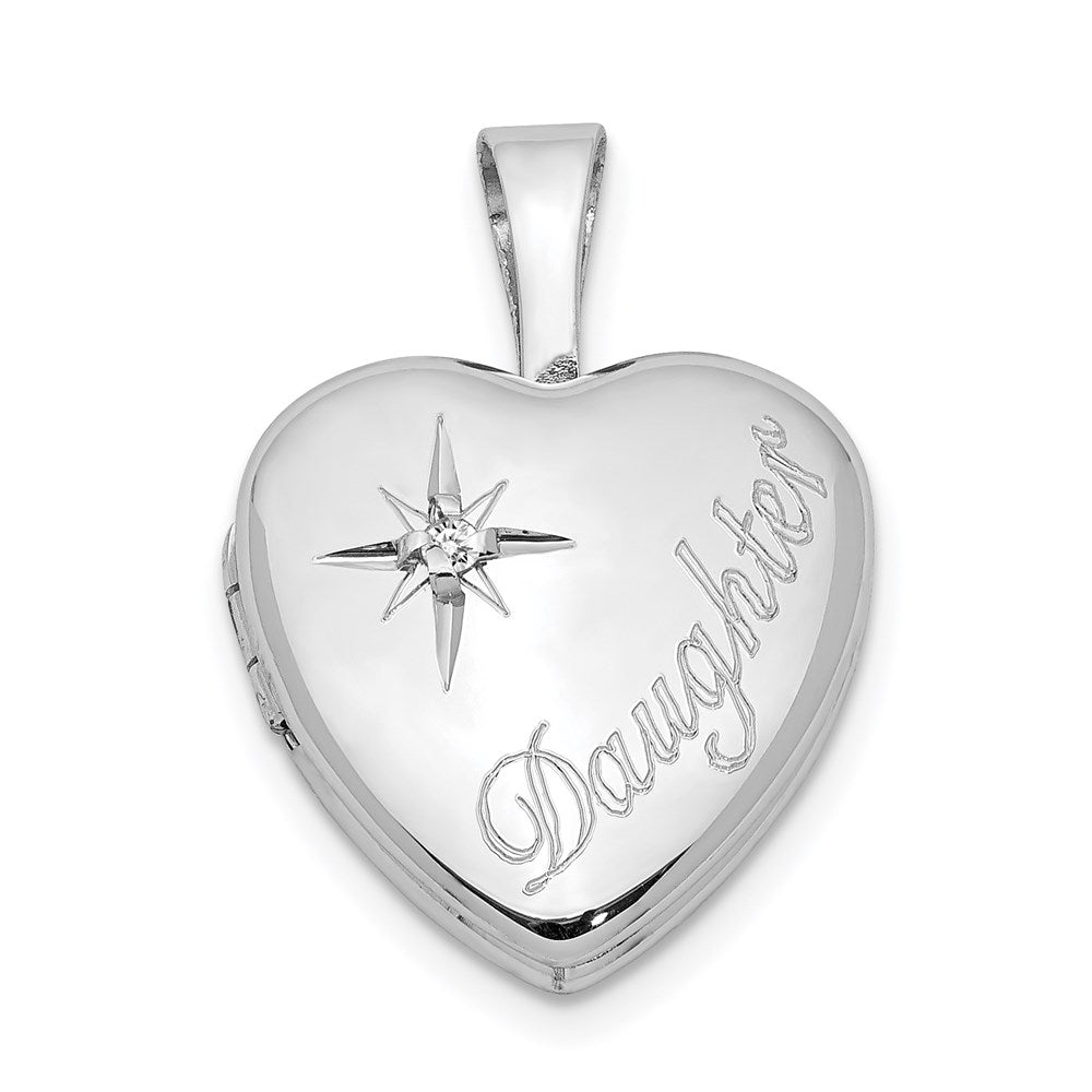 Sterling Silver Rhodium-plated u0026 Diamond Daughter 12mm Heart Locket