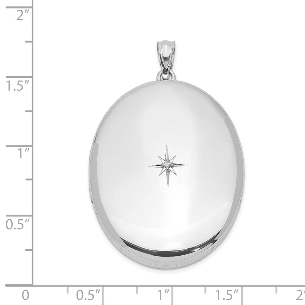 Sterling Silver Rhodium-plated u0026 Diamond Polished 34mm Oval Locket