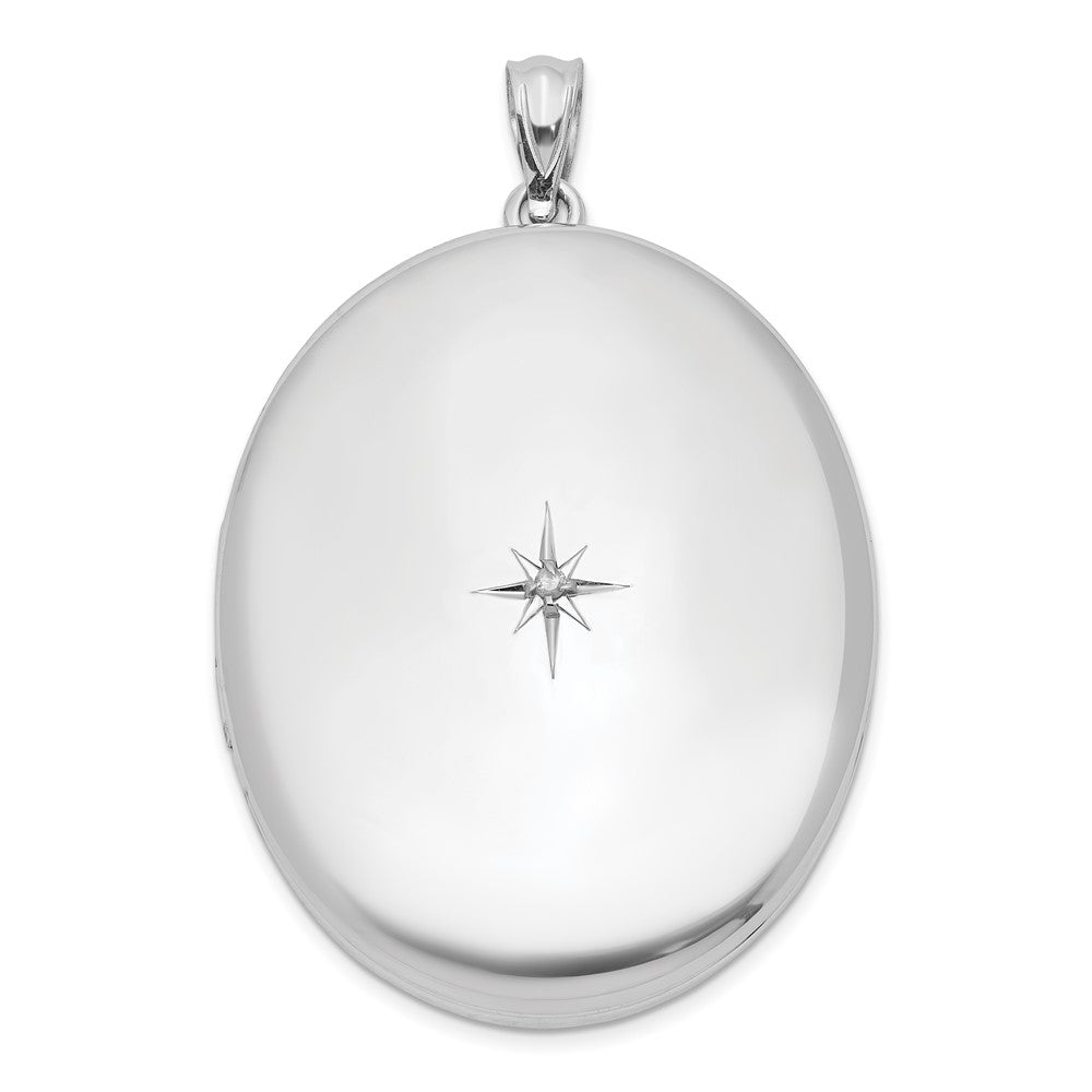 Sterling Silver Rhodium-plated u0026 Diamond Polished 34mm Oval Locket