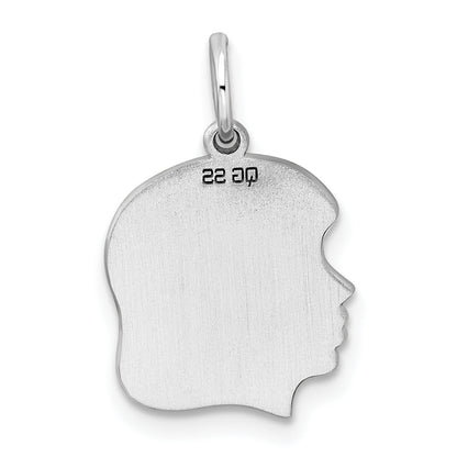 Sterling Silver Sterl Rh-Plt Engraveable Girl Polished Front/Satin Back Disc Charm