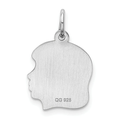 Sterling Silver Sterl Rh-Plt Engraveable Girl Polished Front/Satin Back Disc Charm
