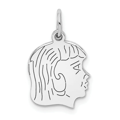 Sterling Silver Sterl Rh-Plt Engraveable Girl Polished Front/Satin Back Disc Charm