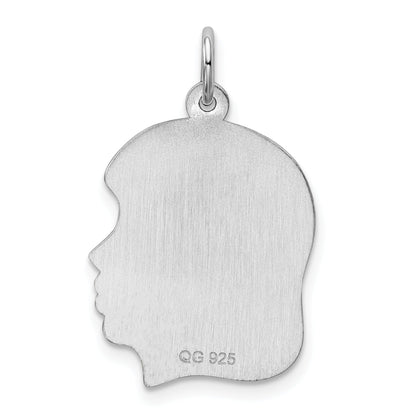 Sterling Silver Sterl Rh-Plt Engraveable Girl Polished Front/Satin Back Disc Charm