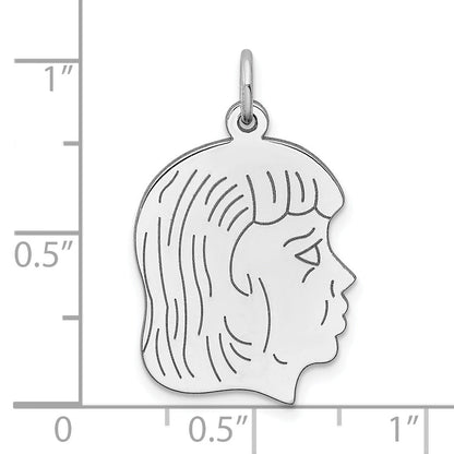 Sterling Silver Sterl Rh-Plt Engraveable Girl Polished Front/Satin Back Disc Charm