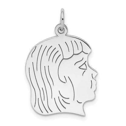 Sterling Silver Rhod-Plated Eng. Girl Polished Front/Satin Back Disc Charm