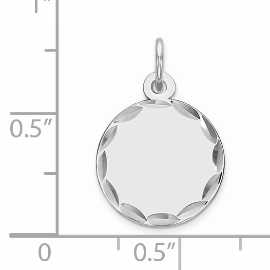 Sterling Silver Rhod-Plated Eng. Rnd Polish Front/Satin Back Disc Charm