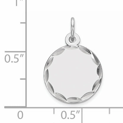 Sterling Silver Rhod-Plated Eng. Rnd Polish Front/Satin Back Disc Charm