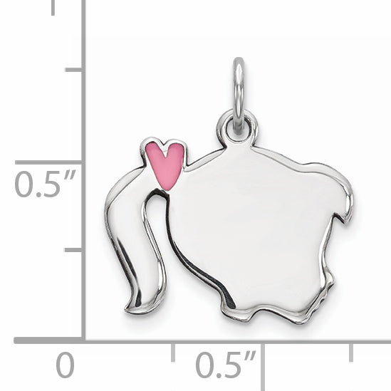 Sterling Silver Rhod-Plate Pink Enamel Right Facing Girl Head Disc Charm