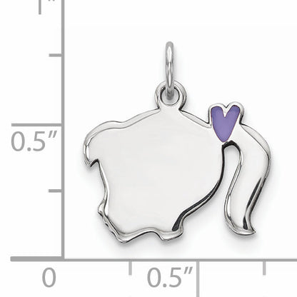 Sterling Silver Rhod-Plate Purple Enamel Left Facing Girl Head Disc Charm