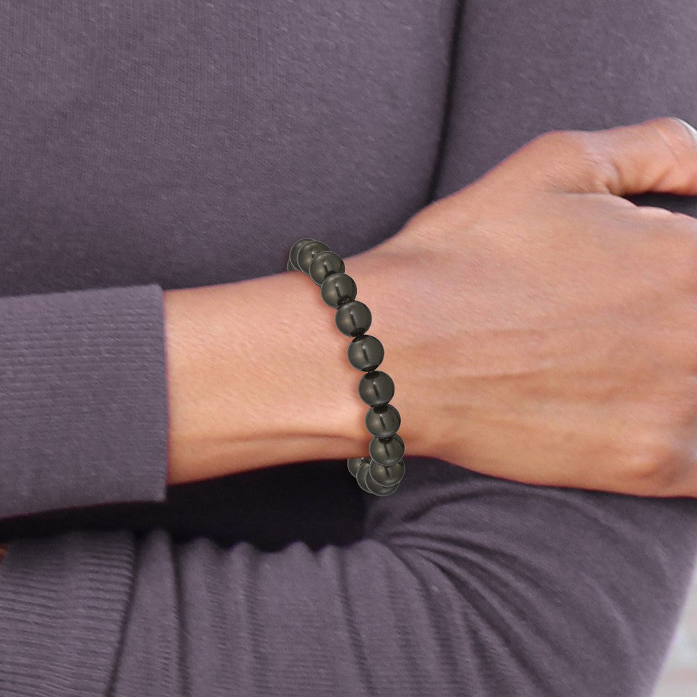 Fashion Majestik 10-11mm Black Imitation Shell Pearl Stretch Bracelet