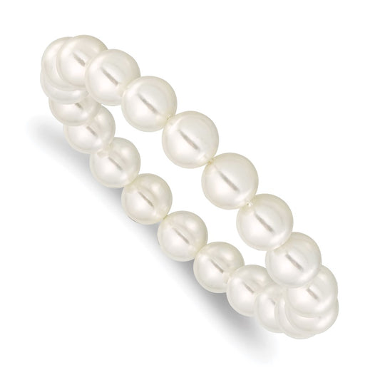 Fashion Majestik 10-11mm White Imitation Shell Pearl Stretch Bracelet